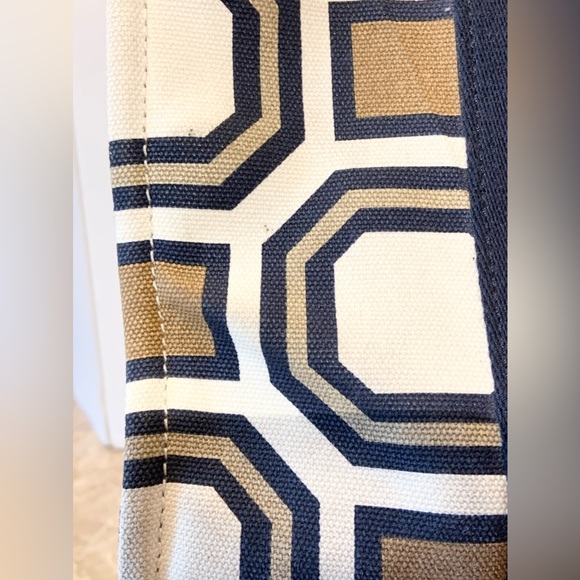 TORY BURCH Canvas and Leather Tote Bag Leather Logo Bag Charm EUC - Picture 16 of 16